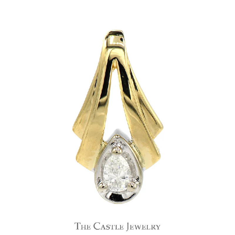 crystal-studded gold ring 1/4ct Pear Cut Diamond Solitaire Pendant in Tapered 14k Yellow Gold Setting