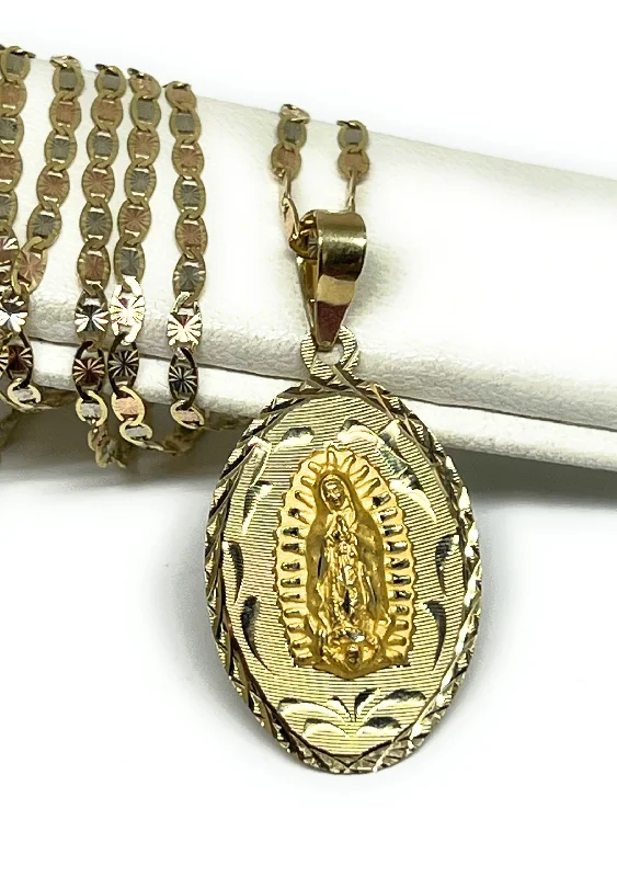 10k Solid Gold Yellow Classic Virrgin Mary Oval Pendant Virrgen Guadalupe (MADE IN MX)