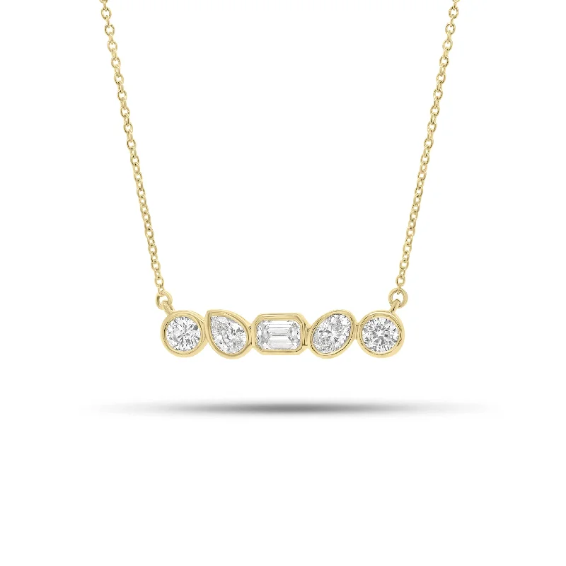 Bezel-Set Mixed Shape Diamond Bar Pendant Necklace