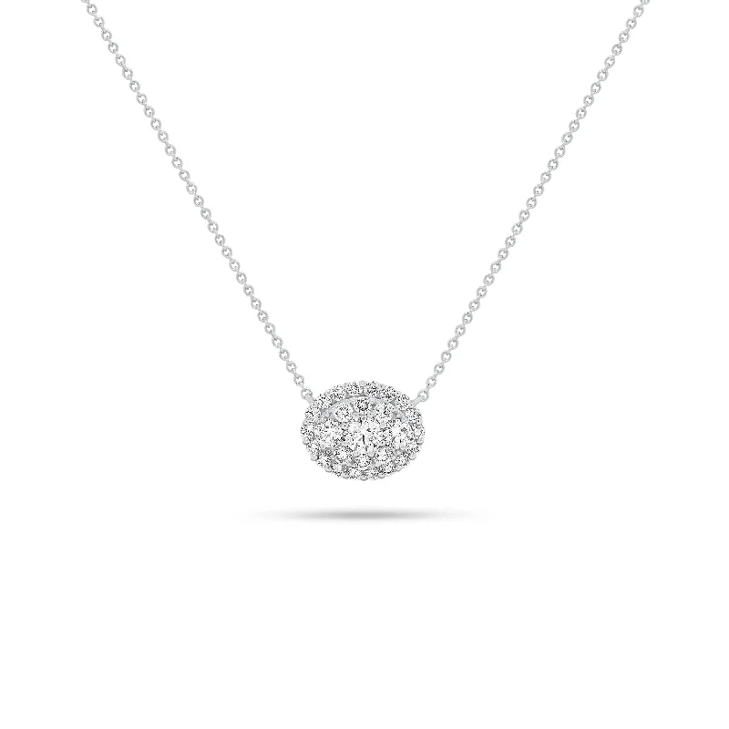 Diamond Oval Cluster Pendant Necklace