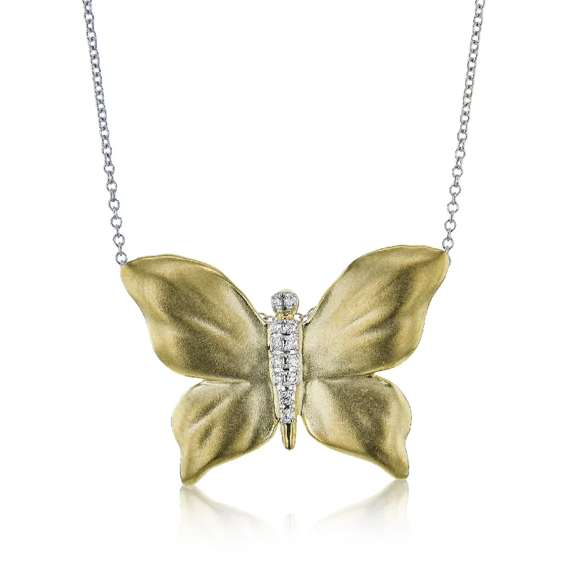 Monarch Butterfly Pendant Necklace in 18k Gold with Diamonds