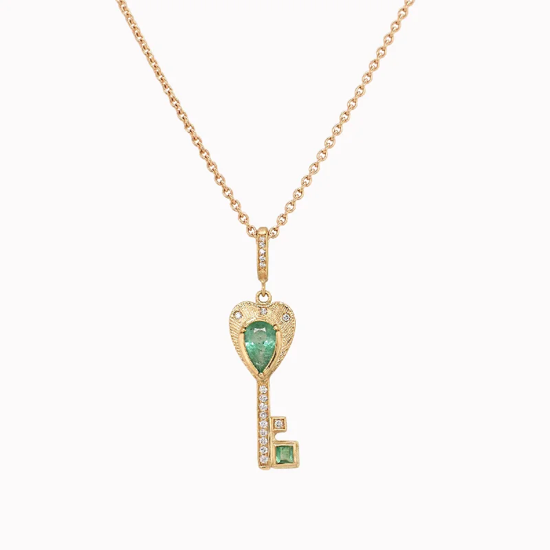 Emerald & Diamond Key Necklace