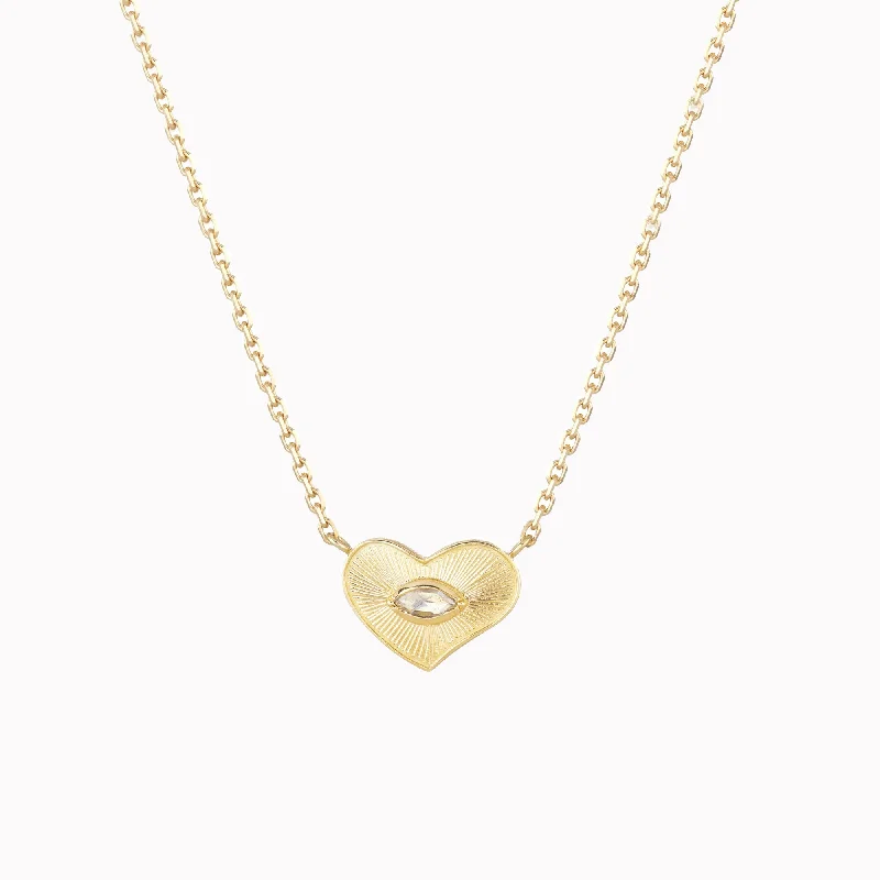 Engraved Heart Marquise Diamond Necklace