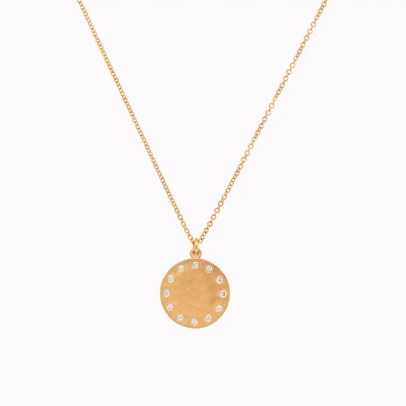 Hammered Diamond Disc Pendant Necklace