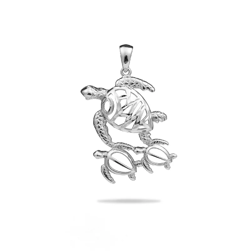 Honu ʻOhana (Family) Pendant in White Gold - 25mm