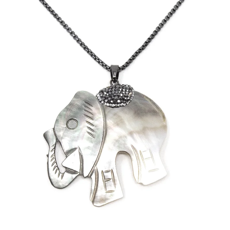 MOP Elephant Pendant Necklace with Crystal Pave