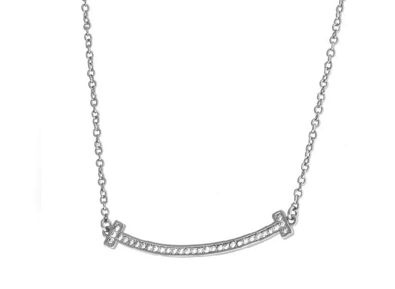 Rhodium Plated Cubic Zirconia Bar Necklace 16 inches