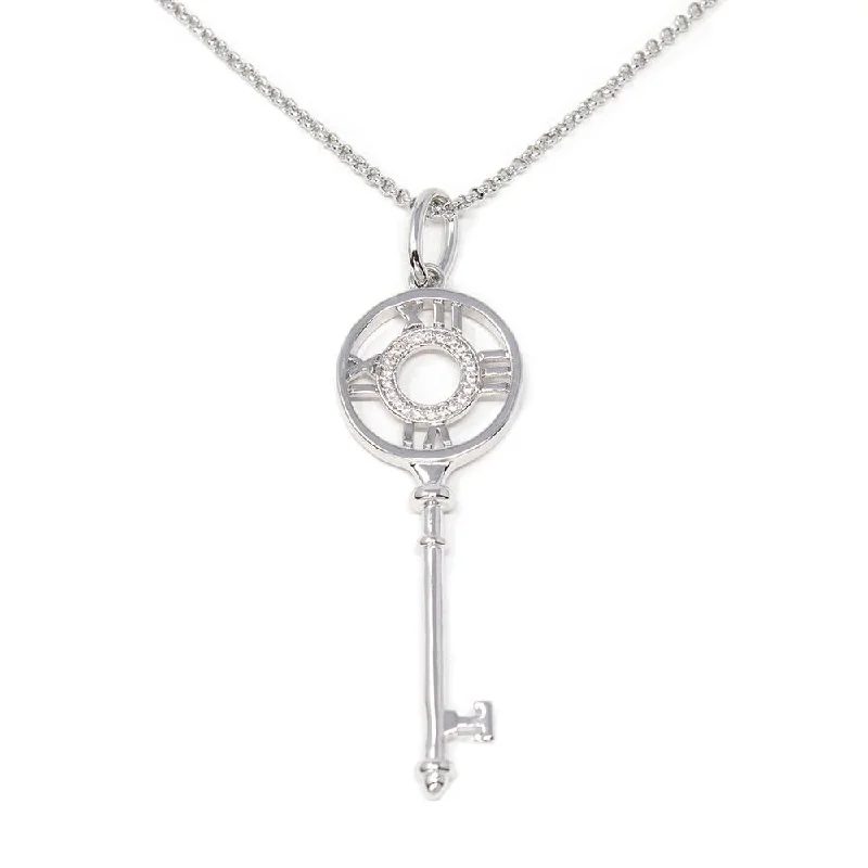 Roman Number Key Pendant Neck Rhodium Pl