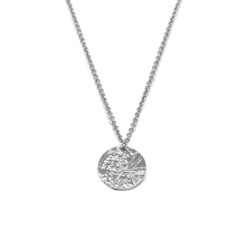 Scratched Disc Pendant Necklace 18 Inch Rhodium Plated