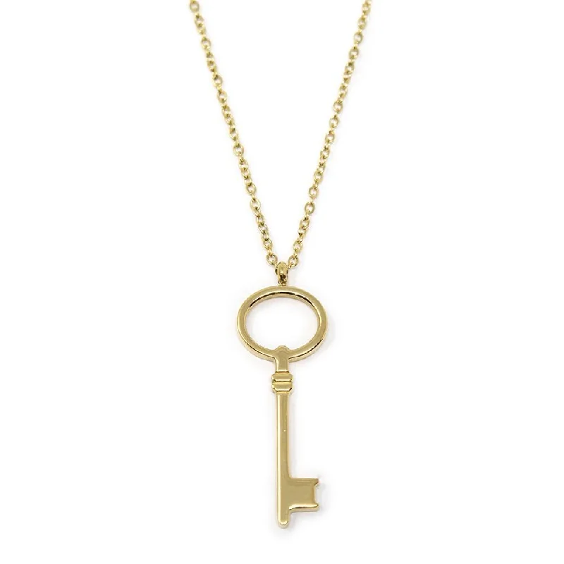 delicate gold band ring Stainless Steel Key Pendant Necklace Gold Plated