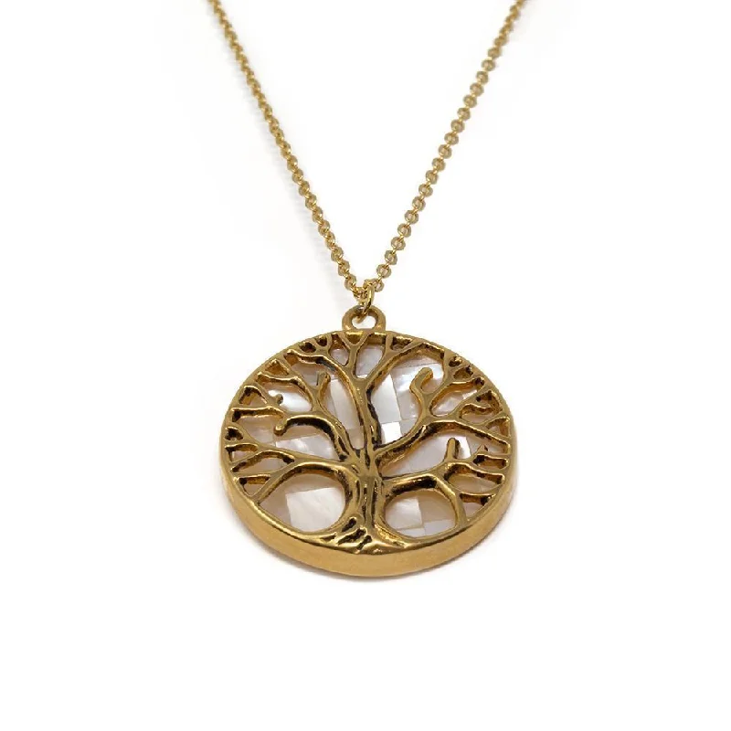 Stainless Steel MOP Tree of Life Necklace Gold Plated