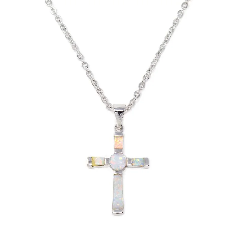 Necklace With Opal Cross Pendant