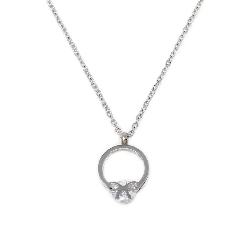 Stainless Steel Necklace with CZ Ring Pendant