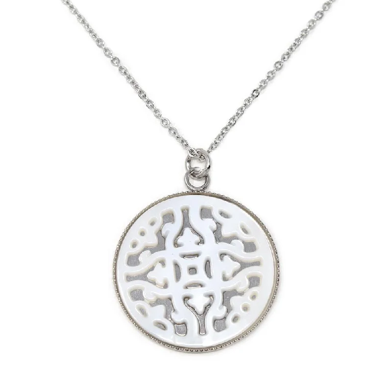 Stainless St MOP Circle Design Necklace