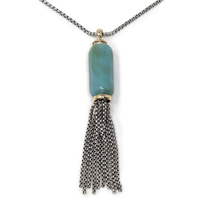 Two Tone GemStone Chain Tassel Pendant Necklace Turquoise