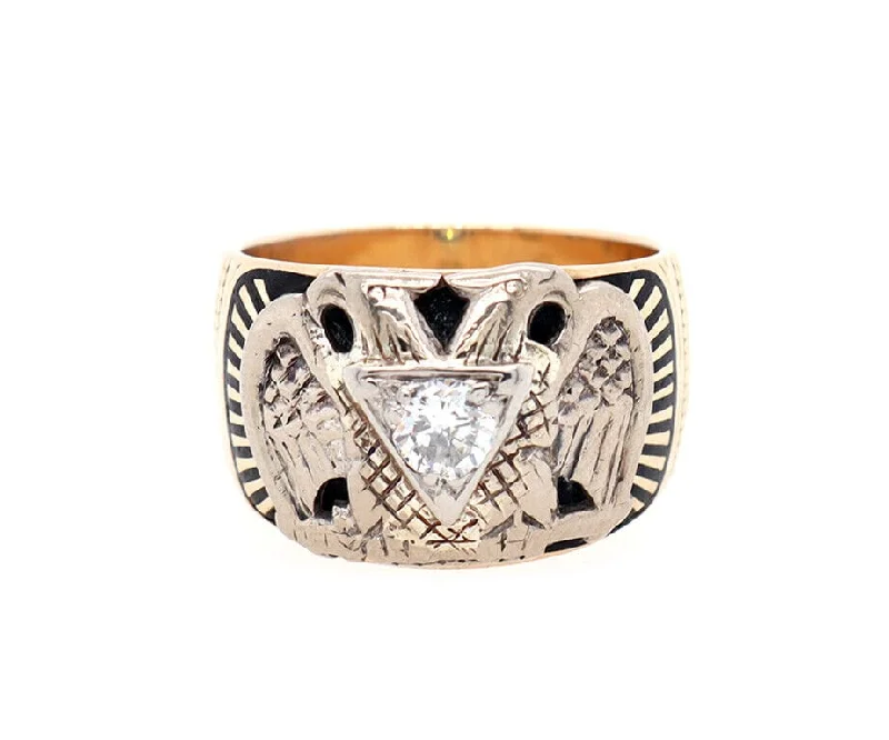 Gents 0.34ct Round Diamond 32nd Degree Masonic Ring in 10K