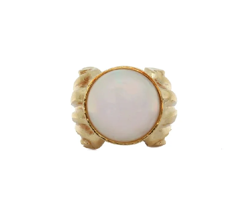 14.50MM Mabe Pearl Italian Style Ring in 18K