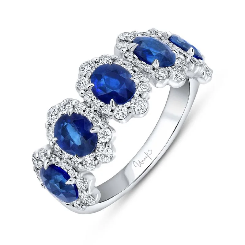 14k White Gold 5-Stone Sapphire and Diamond Ring