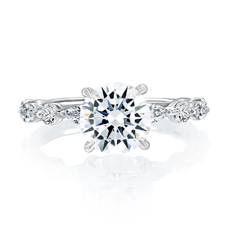 14K White Gold Diamond Accented Solitiare Engagement Ring Mounting