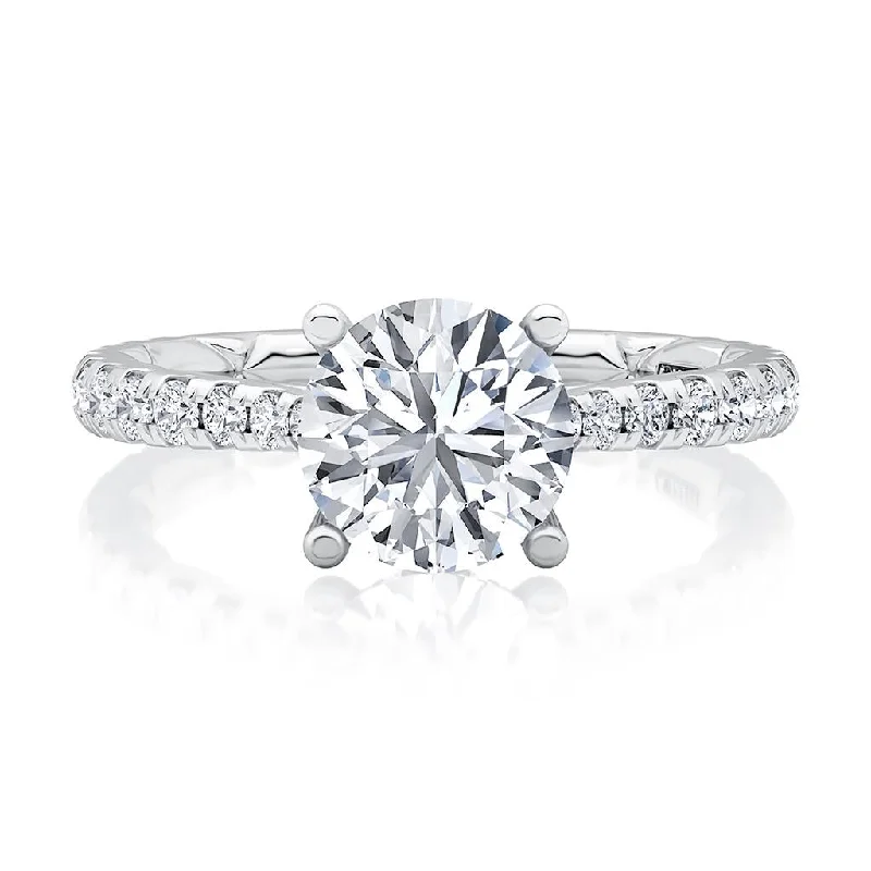 14k White Gold Diamond Band and Hidden Halo Engagement Ring Mounting