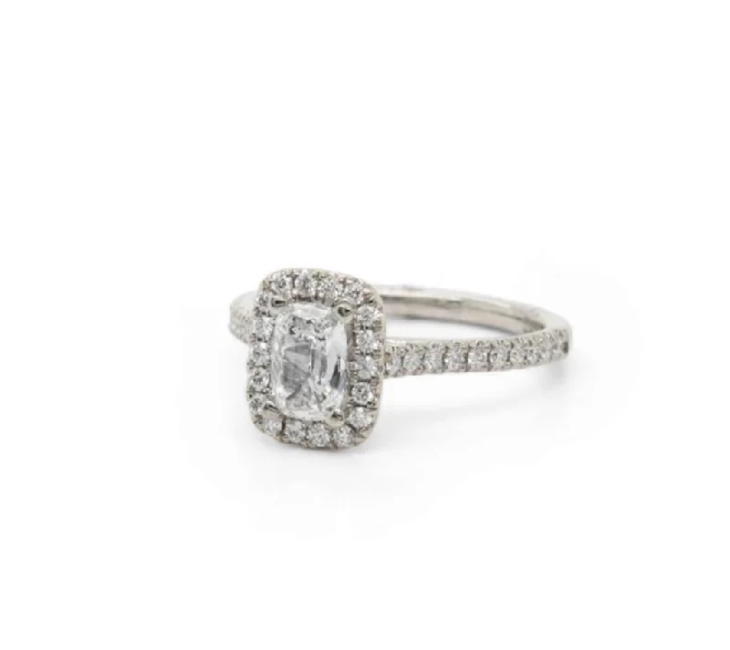 14K White Gold Diamond Engagement Ring With A Cushion Center & Diamond Halo