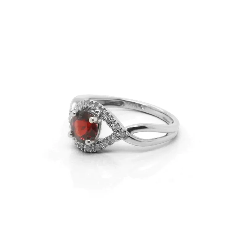 14k White Gold Garnet & Diamond Ring