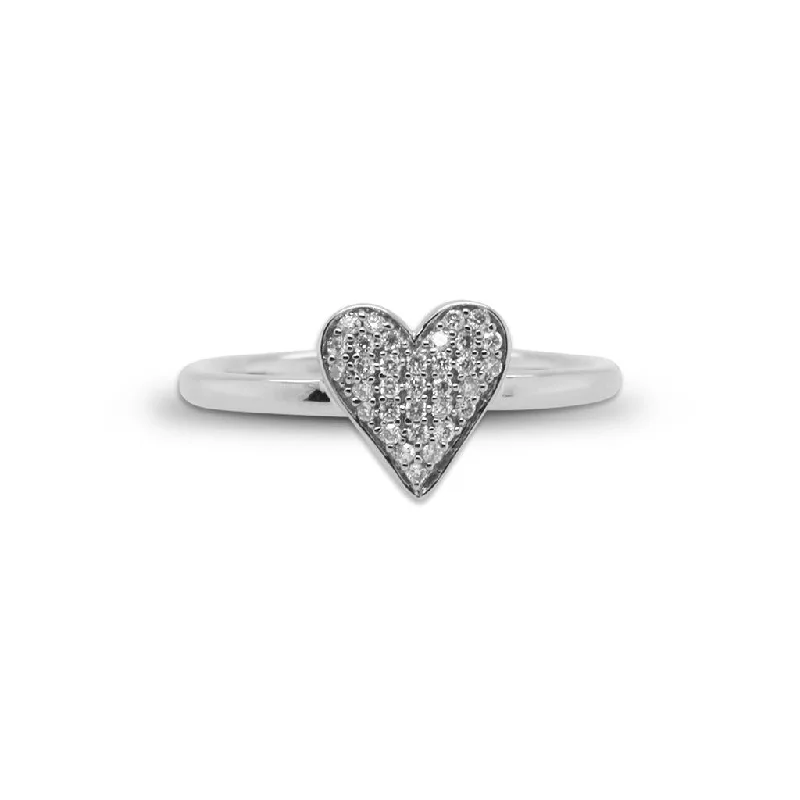 14k White Gold Pave Diamond Heart Ring