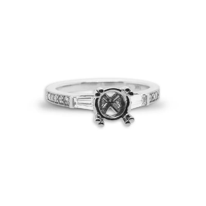 14k White Gold Tapered Baguette Semi-Mount Engagement Ring