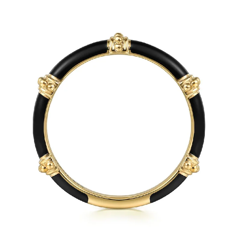 Gabriel & Co. 14k Yellow Gold Bujukan Stackable Black Enamel Ring