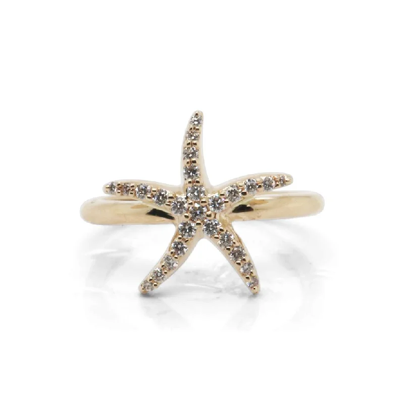 14k Yellow Gold & Diamond Starfish Ring