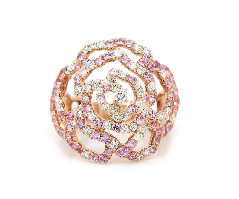 2.00ctw Pink Sapphire and 1.33ctw Diamond Flower Ring in 18K