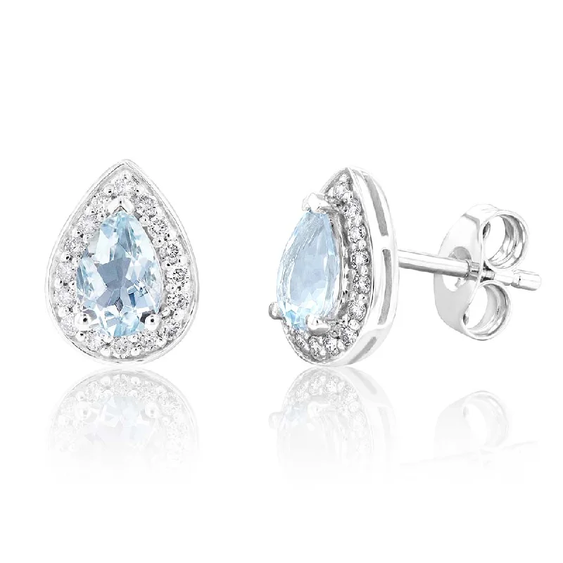 handmade resin flower earrings 9ct White Gold 6x4mm Aquamarine and Diamond Pear Halo Stud Earrings handmade resin flower earrings 9ct White Gold 6x4mm Aquamarine and Diamond Pear Halo Stud Earrings