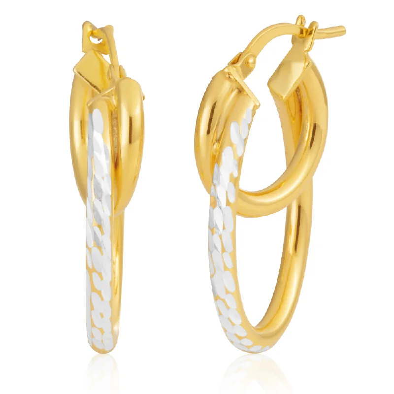 tiny gold huggie hoops 9ct Yellow Gold Silver Filled 25mm Double Hoop Earrings