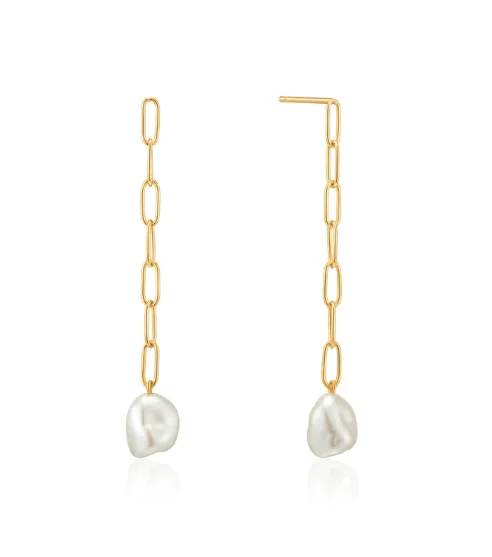 Ania Haie Gold Pearl Chunky Drop Earrings in 925 Sterling Silver/14K Yellow Gold Plated