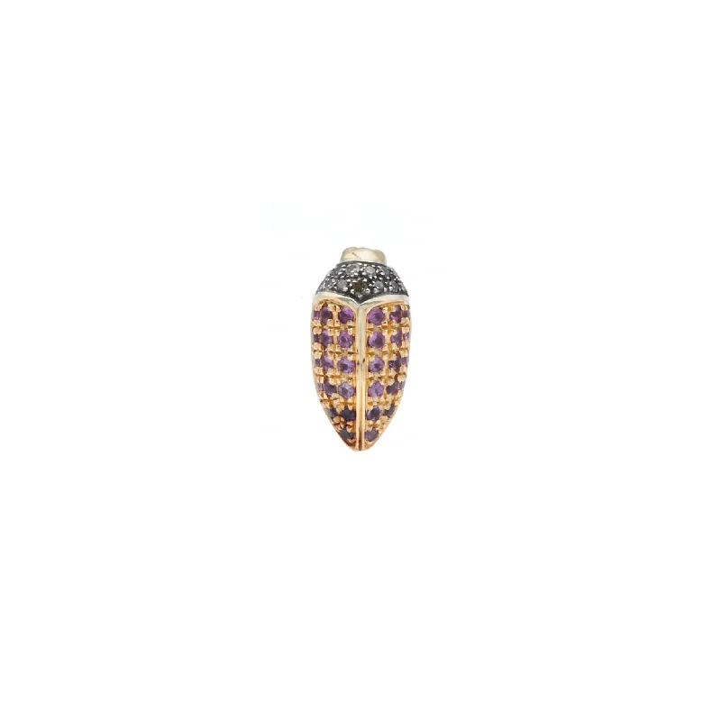 Mini Scarab 18K Gold & Silver Stud w. Diamonds, Sapphire & Amethyst