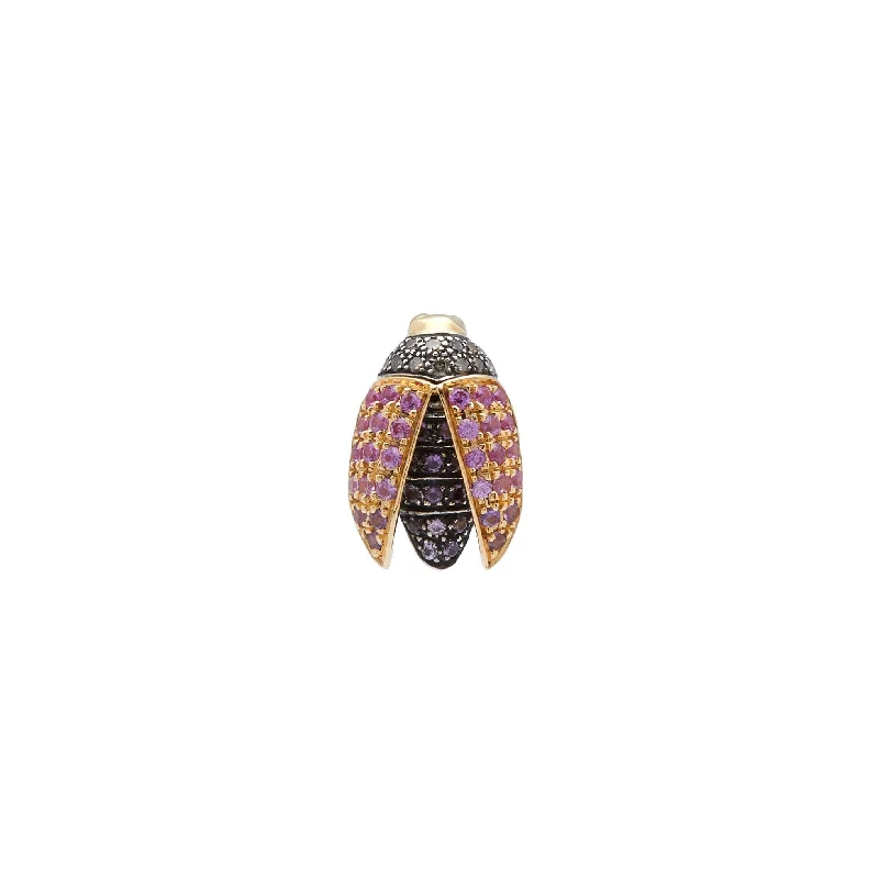 Mini Scarab Fly 18K Gold & Silver Stud w. Sapphire & Amethyst