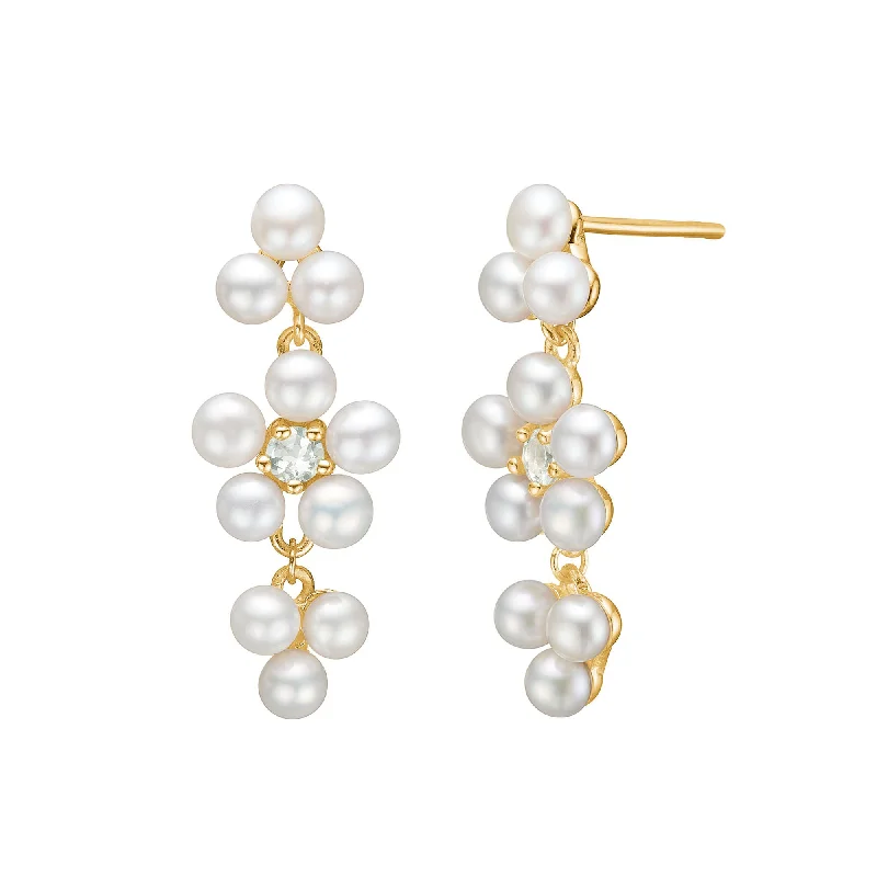 Reef 18K Gold Plated Long Studs w. Prasiolite & Pearls