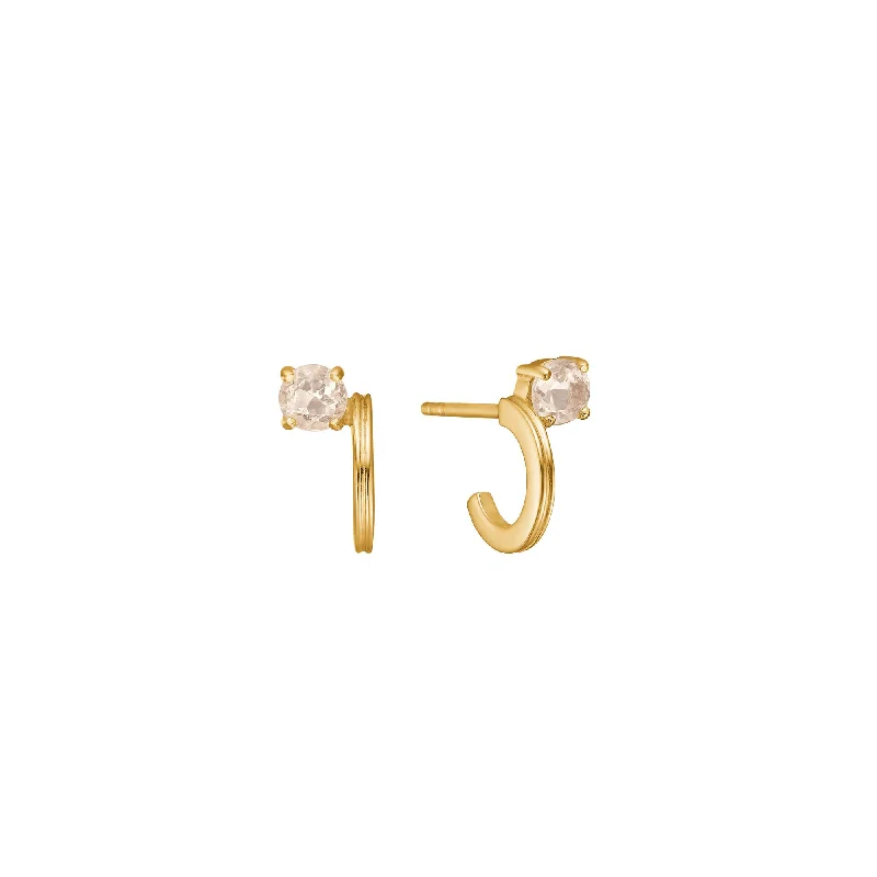 dainty birthstone ring for women Unicorn 18K Gold Plated Hoops w. Yellow Champagne Quartz