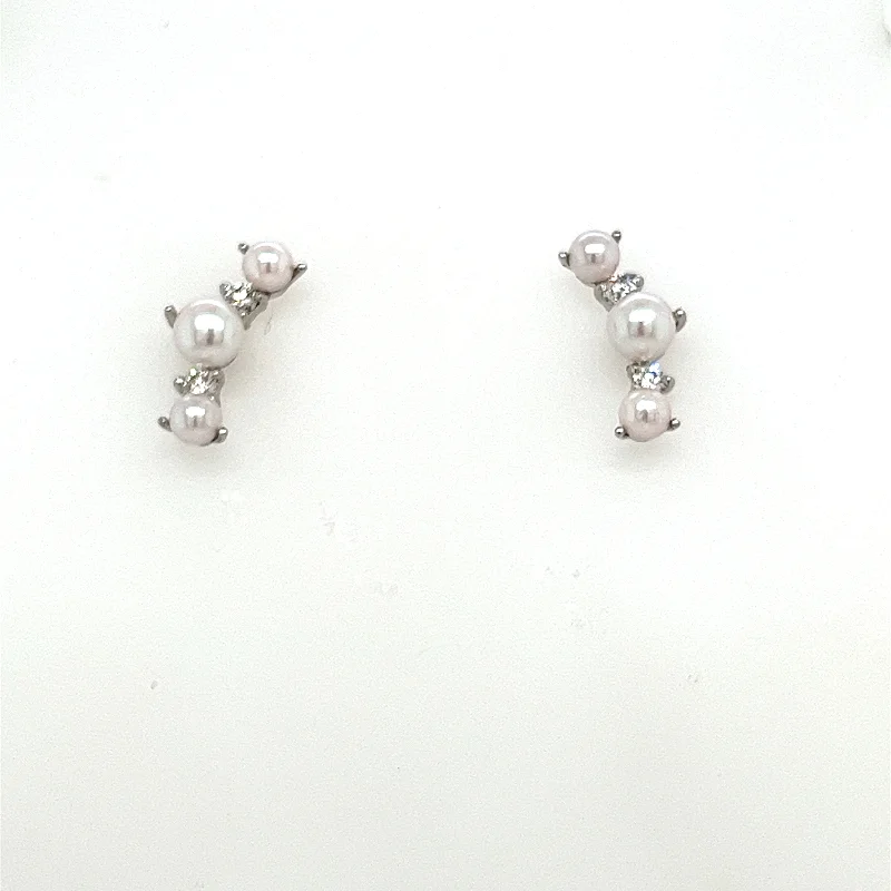 hammered sterling silver band Climber Freshwater Cultured Pearl Earrings in 18K White Gold (.14ctw) hammered sterling silver band Climber Freshwater Cultured Pearl Earrings in 18K White Gold (.14ctw)