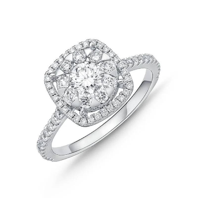 handcrafted gemstone ring women Cushion Halo Diamond Engagement Ring in White Gold 1.0 ct