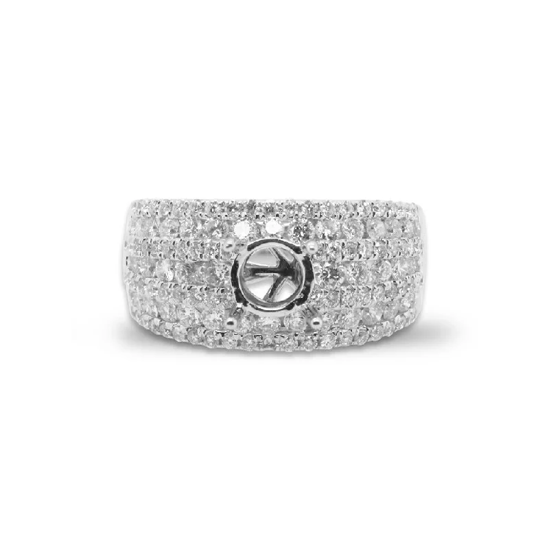 14k White Gold Multi Row Diamond Engagement Semi-Mount Ring - 1.45cttw