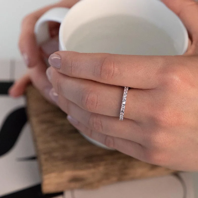 simple engraved wedding ring Eternity Ring Silvertone Pave