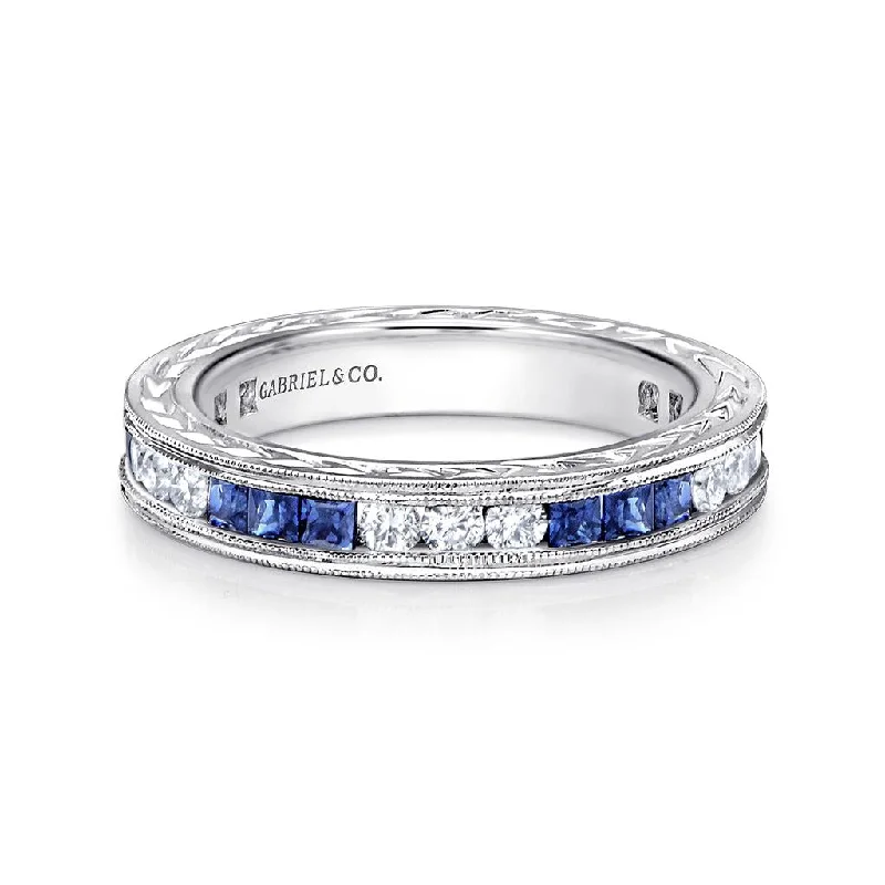 Gabriel & Co. 14k White Gold Diamond and Sapphire Band