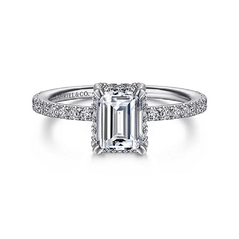 Gabriel & Co. Hart - 14K White Gold Hidden Halo Emerald Cut Diamond Engagement Ring