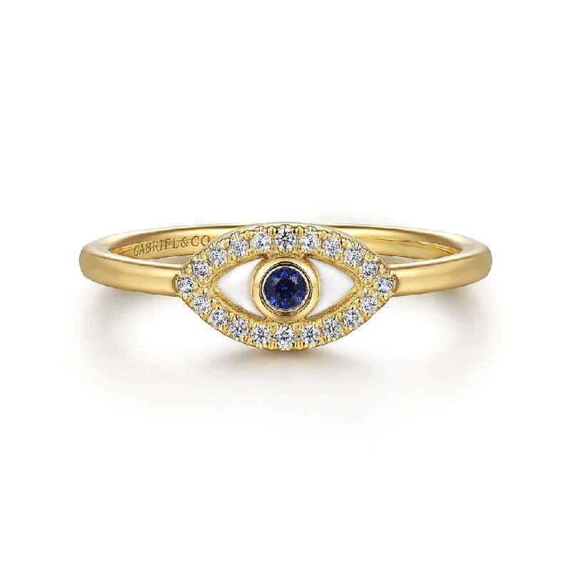 Gabriel & Co 14K Yellow Gold Diamond & Sapphire Evil-Eye Ring