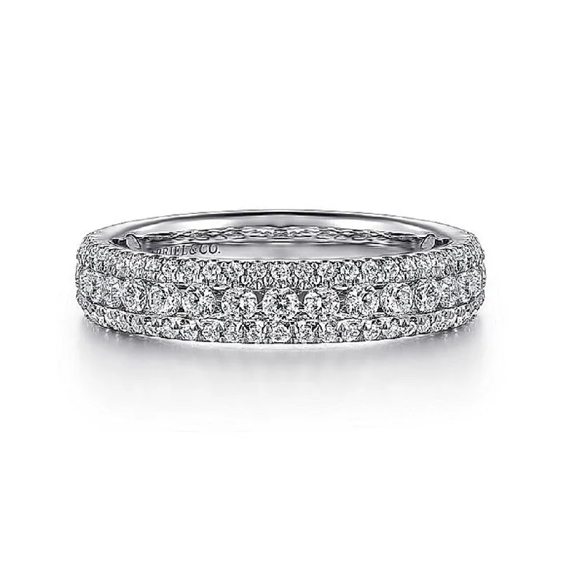 Gabriel & Co. Wide 14K White Gold Three Row Diamond Anniversary Band - 0.70 ct