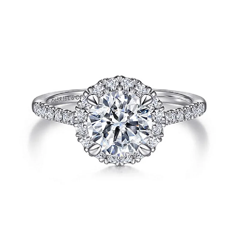 Gabriel & Co Nicia - 14K White Gold Round Halo Diamond Engagement Ring