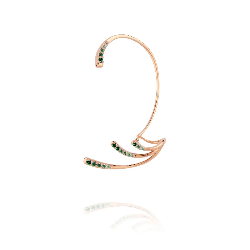 Ocean Ripple  18K Rosegold Ear Cuff w. Emeralds