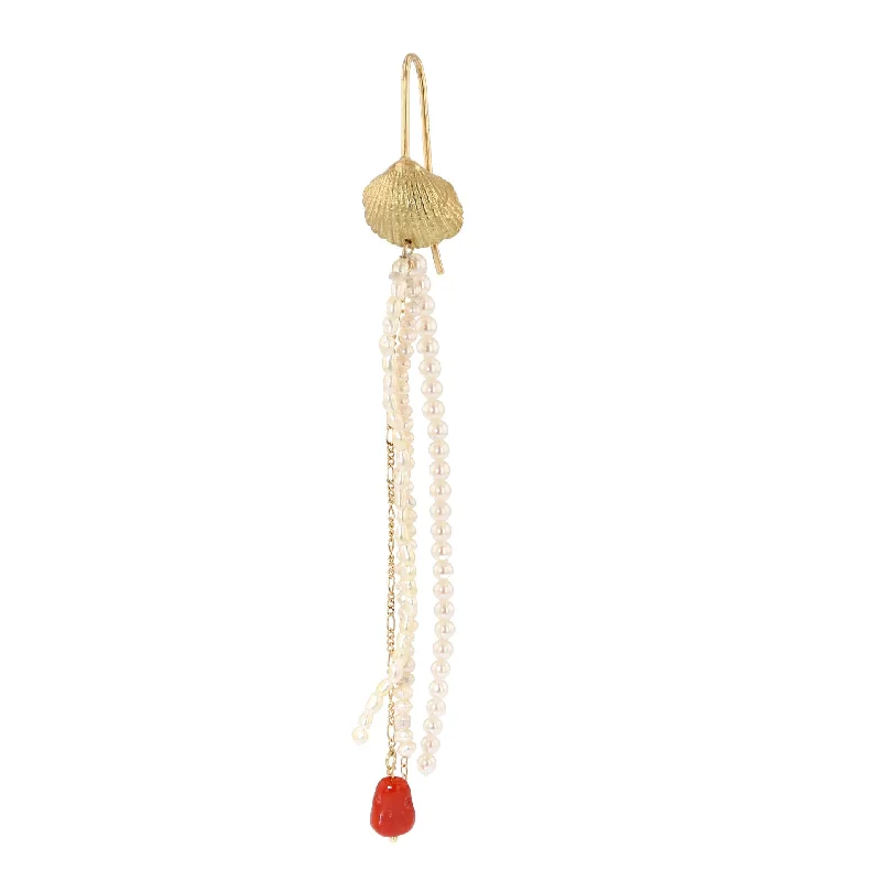 delicate chain necklace gold Sea Shell 18K Gold Earring w. Coral & Pearls