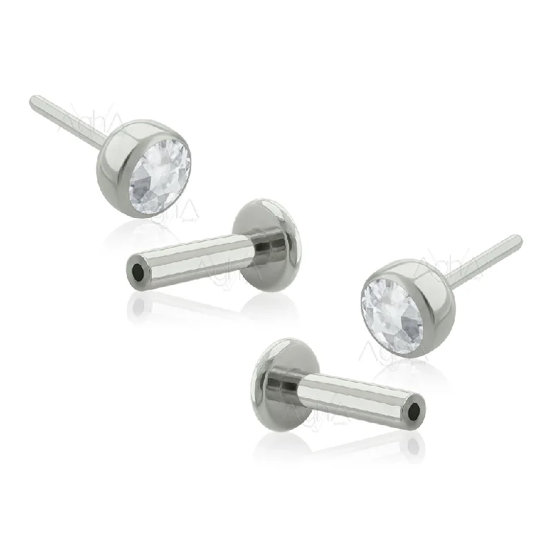 celestial moon and star bracelet Pair, 16g Implant Grade Titanium Threadless Labret with Bezel Setting, Clear Cubic Zirconia Crystals (Top and Bottom)//Cartilage and earlobe jewelry